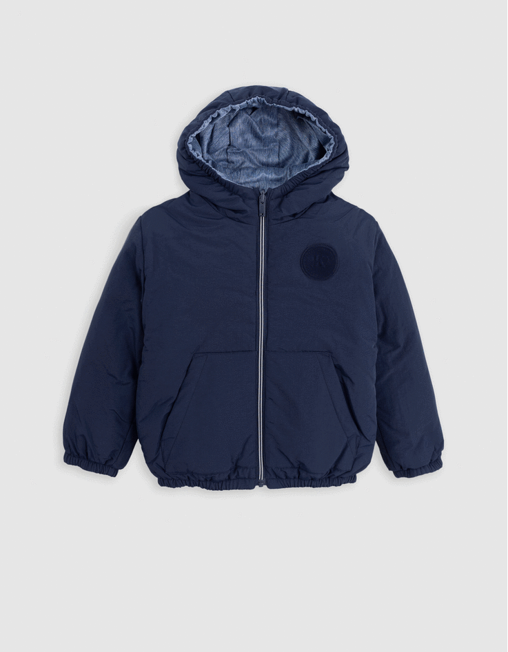 Doudoune réversible nylon effet denim et marine garçon-1 Doudoune réversible nylon effet denim et marine garçon-1