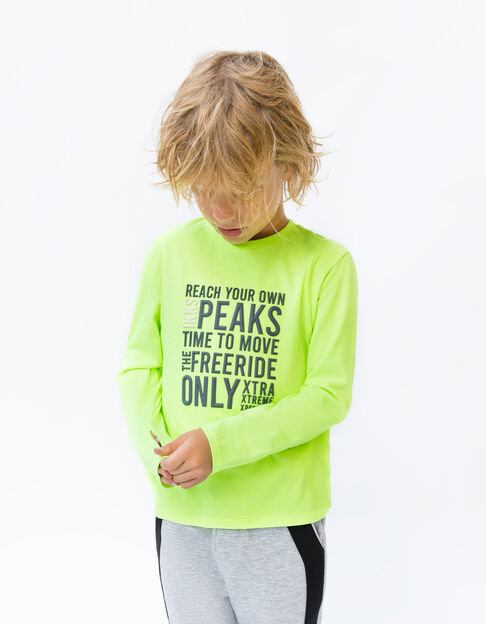 Neongrünes Jungenshirt mit gummierten Schriftzügen
