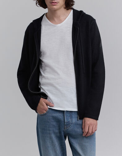 Cardigan noir zipp&eacute; &agrave; capuche 100% cachemire Homme - IKKS