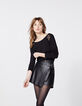 Tee-shirt col V noir en viscose dentelle dos femme-2