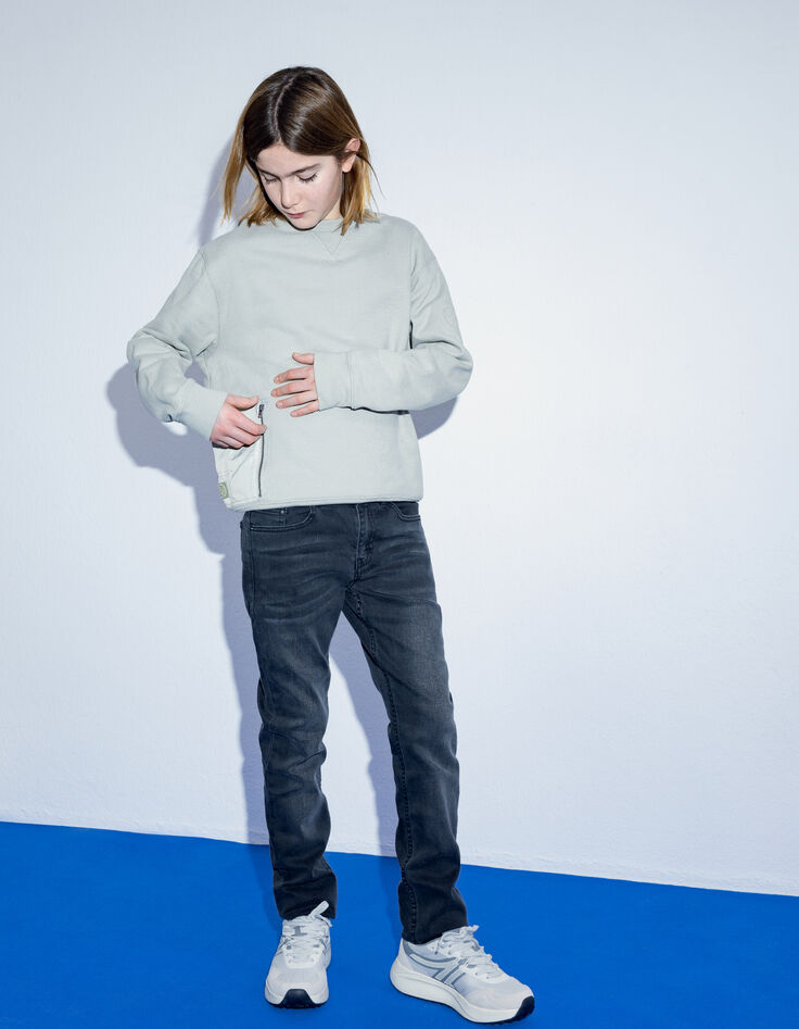 Groene sweater biokatoen ritszak twee materialen jongens-3
