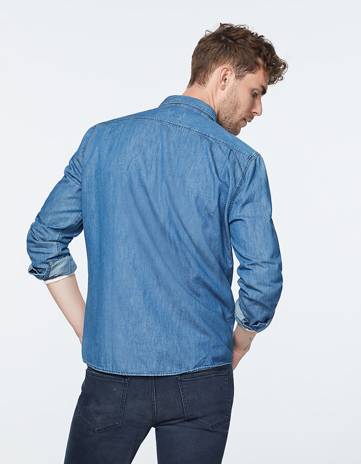 Chemise en jean REGULAR indigo à boutons pressions Homme-4