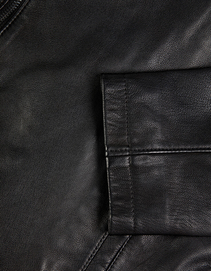 Men's Black Zipper Leather Jacket-8