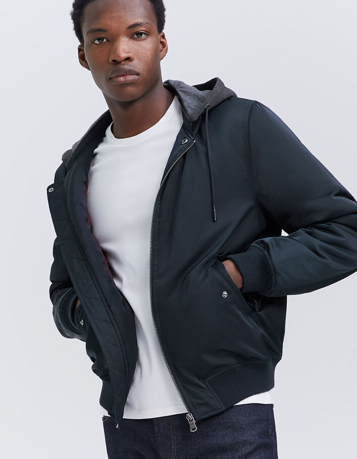 Bomber marine en nylon capuche amovible Homme-1