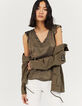 Women’s khaki cupro top with bead-edged V-neck-1
