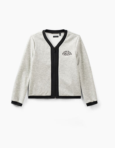 Cardigan gris chiné à galons rayés noirs fille - IKKS