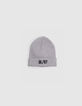 Boy's grey recycled knit beanie with gum logo-1