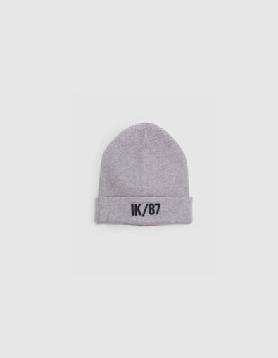 Boy's grey recycled knit beanie with gum logo - IKKS