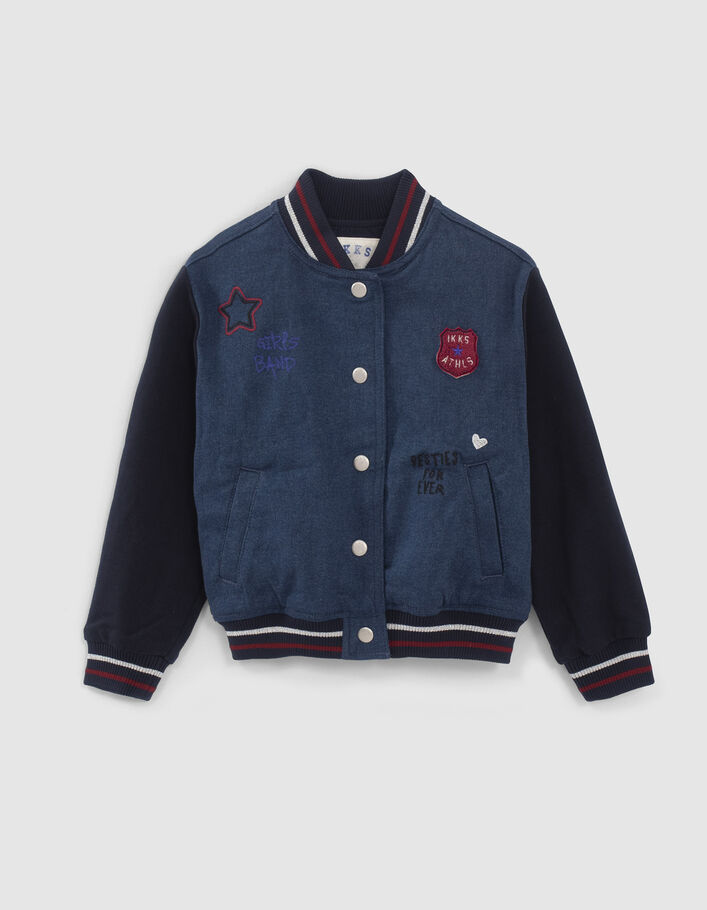 Marine baseballjack twee materialen borduursels meisjes-3