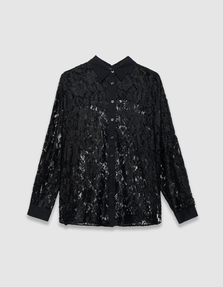 Chemise manches longues noire oversize tout dentelle Femme-6