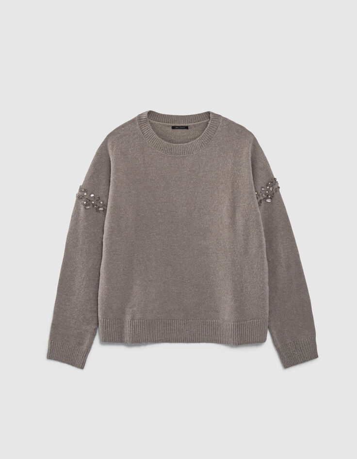 Women’s beige knit sweater with diamante armholes-4