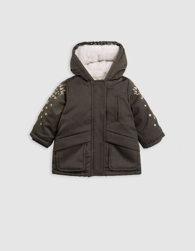 Parka kaki pailleté fourrée manches brodées bébé fille - IKKS