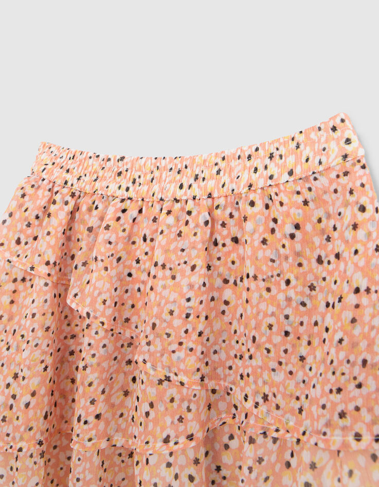 Kurzer Mädchenrock, Blumenprint in Tachismus-Optik, Peach-2