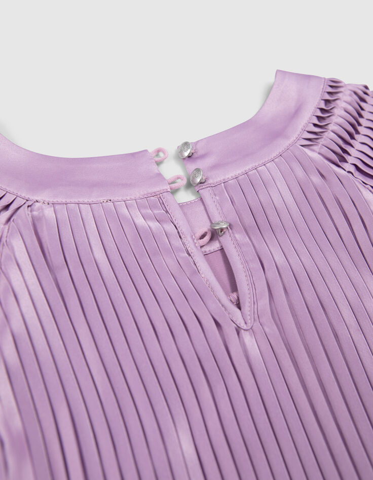 Lavendel gesatineerde jurk pliss&eacute; meisjes-6
