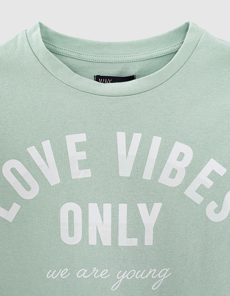 Zweifarbiges M&auml;dchen-T-Shirt mit Message in Mint-3