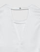 Women's white satin V-neck blouse-7