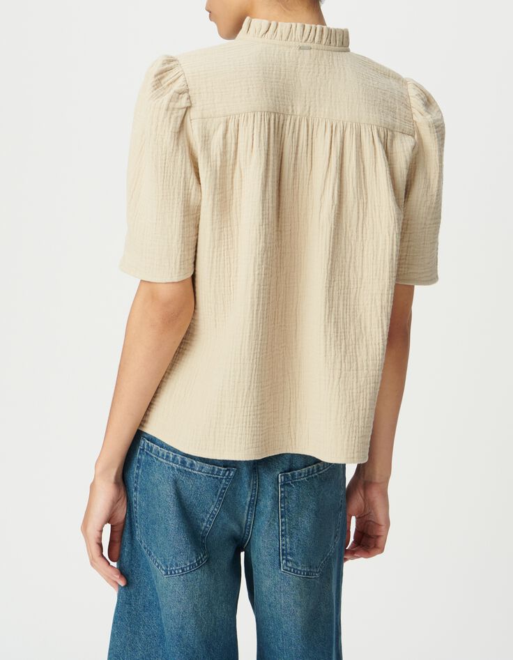 Top en gaze de coton beige clair pour femme-3