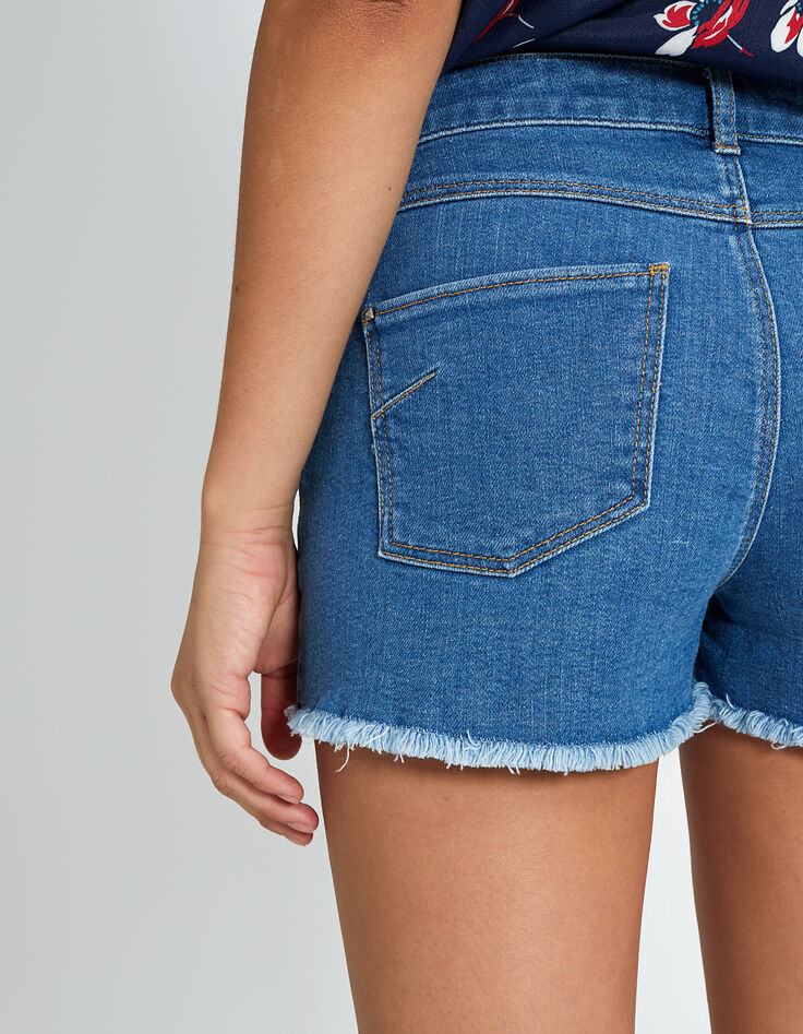 Short bleu en jean frangé à clous I.Code-5