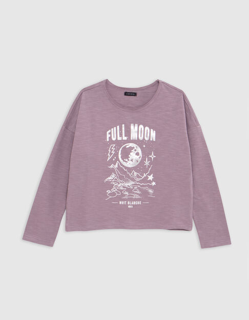 Camiseta de niña lila de algodón orgánico visual moon - IKKS
