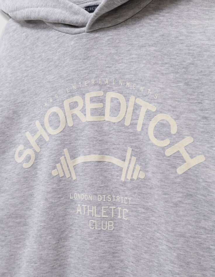 Sudadera capucha gris mensaje flocado terciopelo niño-7