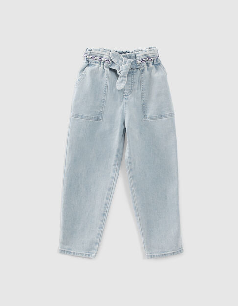 Jean paperbag bleu délavé coton bio élastiqué fille