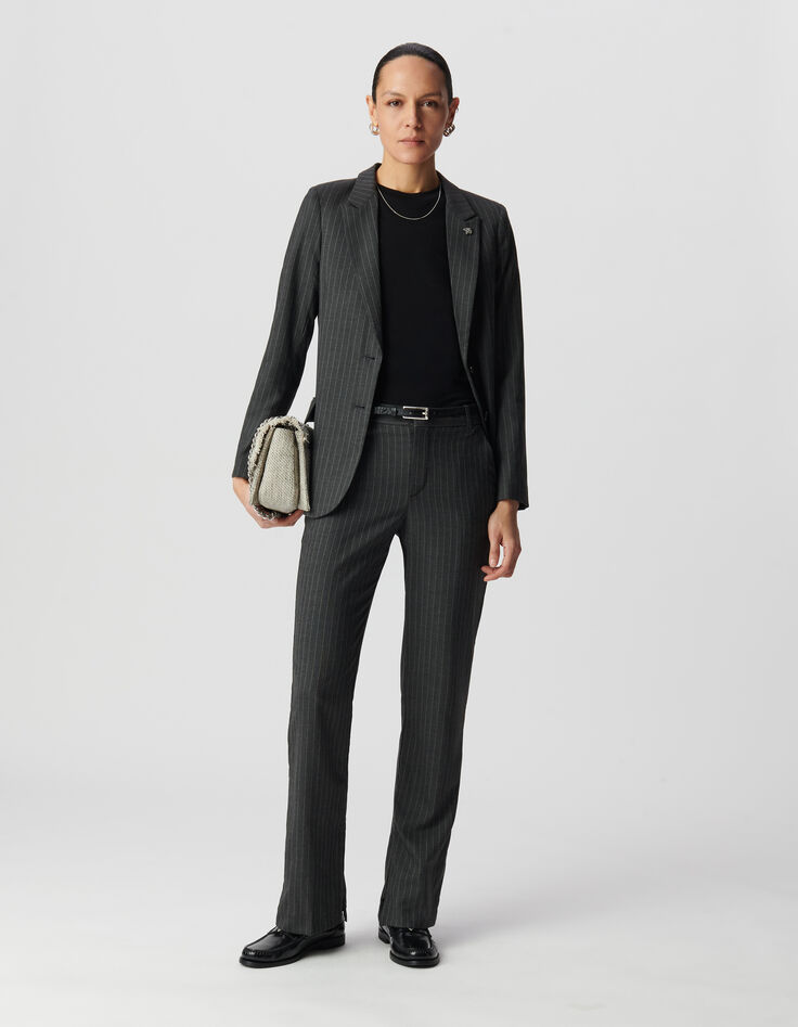Women's gray striped tennis suit pants-1