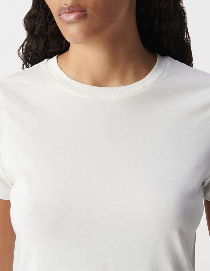 White round neck T-shirt with chevron embroidery for women-3