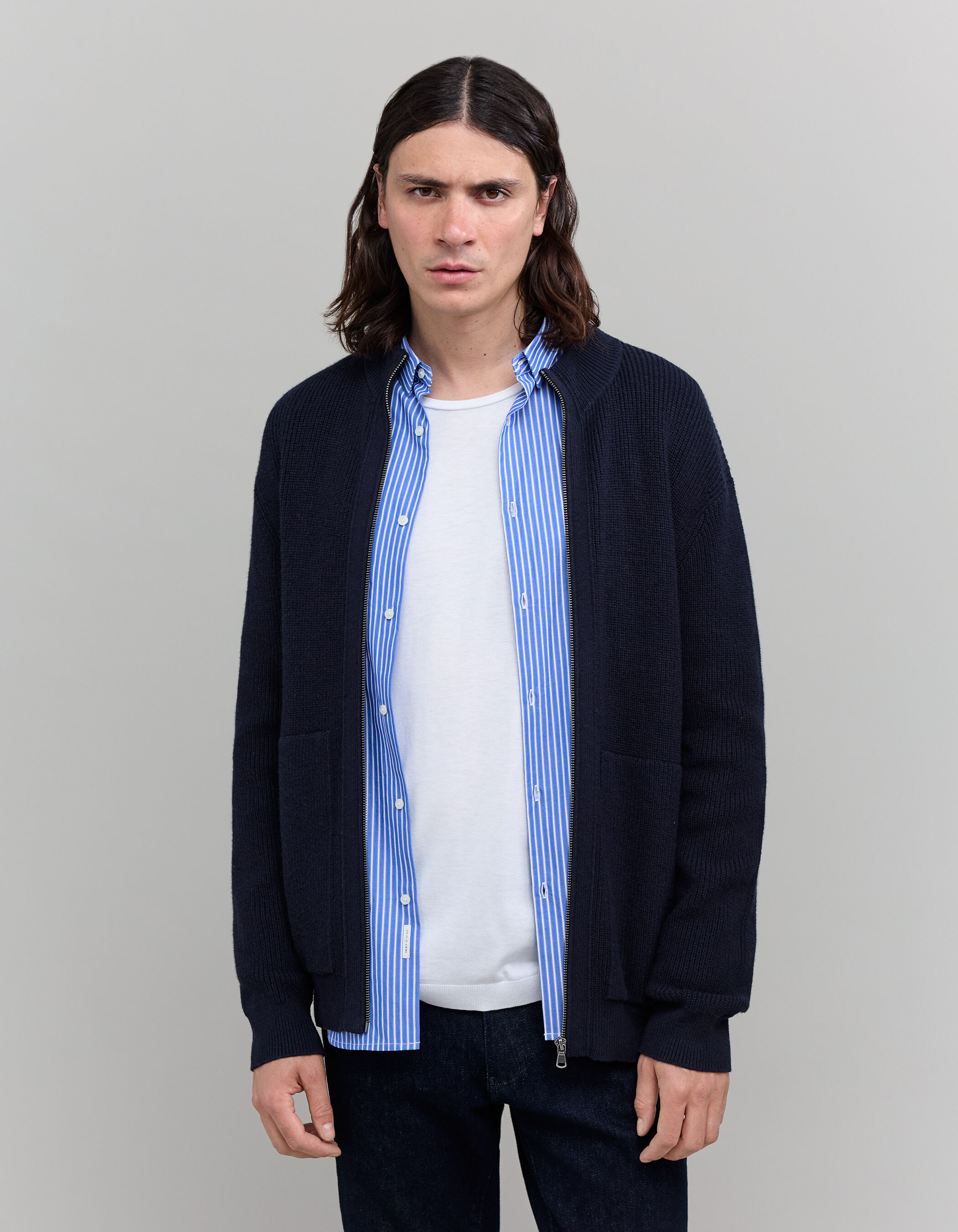 Men s navy knit cardigan with zip IKKS