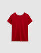 Tee-shirt rouge tressage encolure V Femme-6