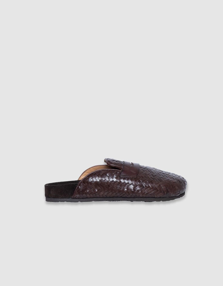 Bruine gevlochten leren damesklompen-1