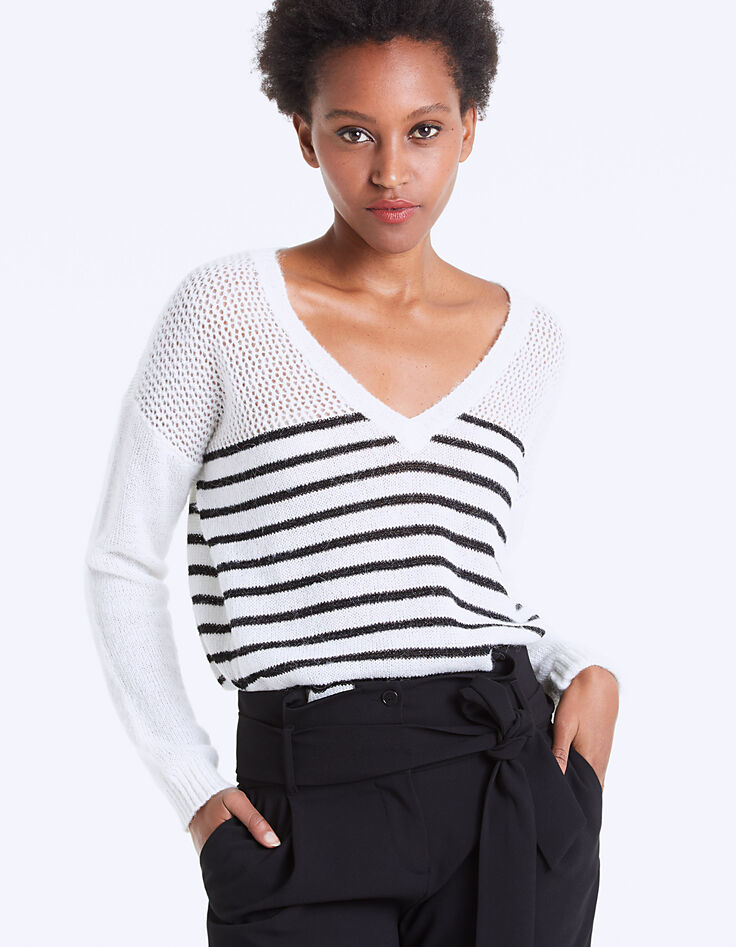 Pull marinière en laine mousseuse femme-2