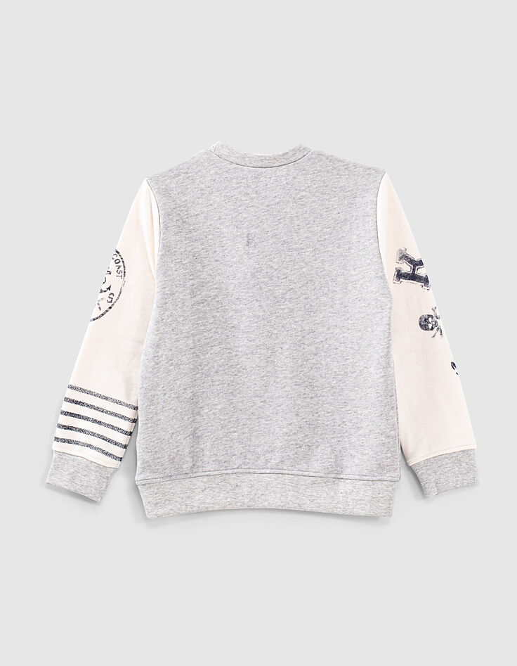 Boys’ grey marl sweatshirt with ecru sleeves-4