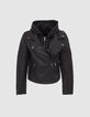 Zwart leren jasje bikerstijl afneembaar beleg Dames-7