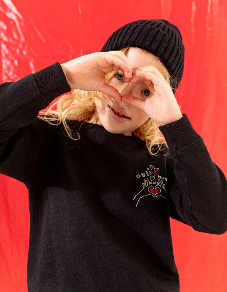 Sudadera negra corazón dedos mini me niña-2 Sudadera negra corazón dedos mini me niña-2