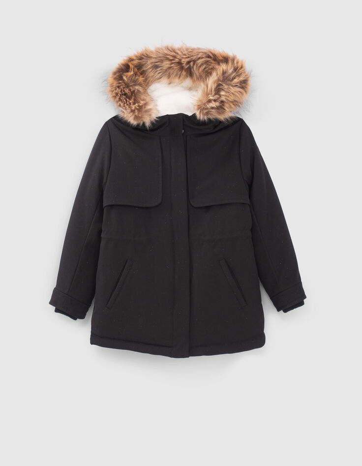 Parka 2 en 1 negra lentejuelas chaqueta acolchada niña-2