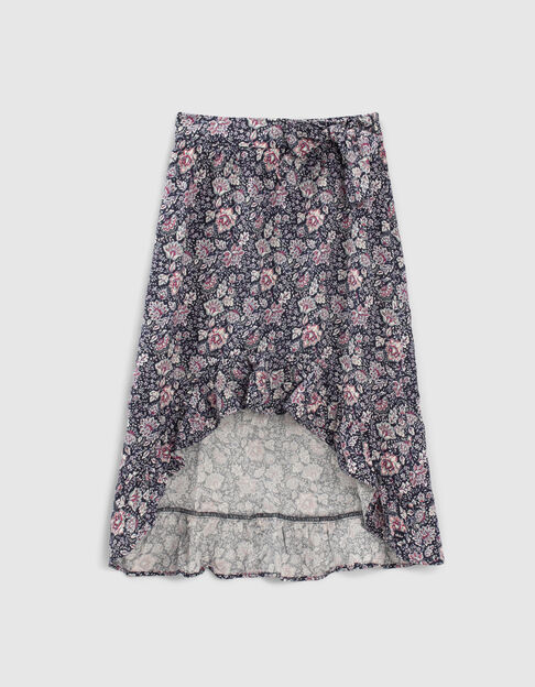Girls’ navy flower print Lenzing™ Ecovero™ asymmetric skirt