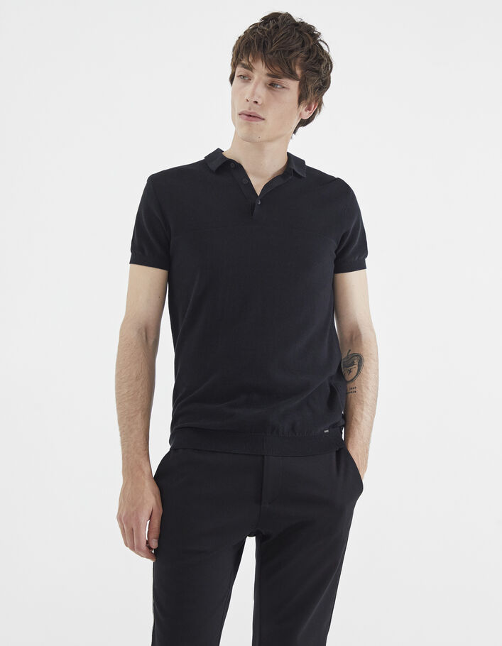 knitted muscle fit polo shirt in black