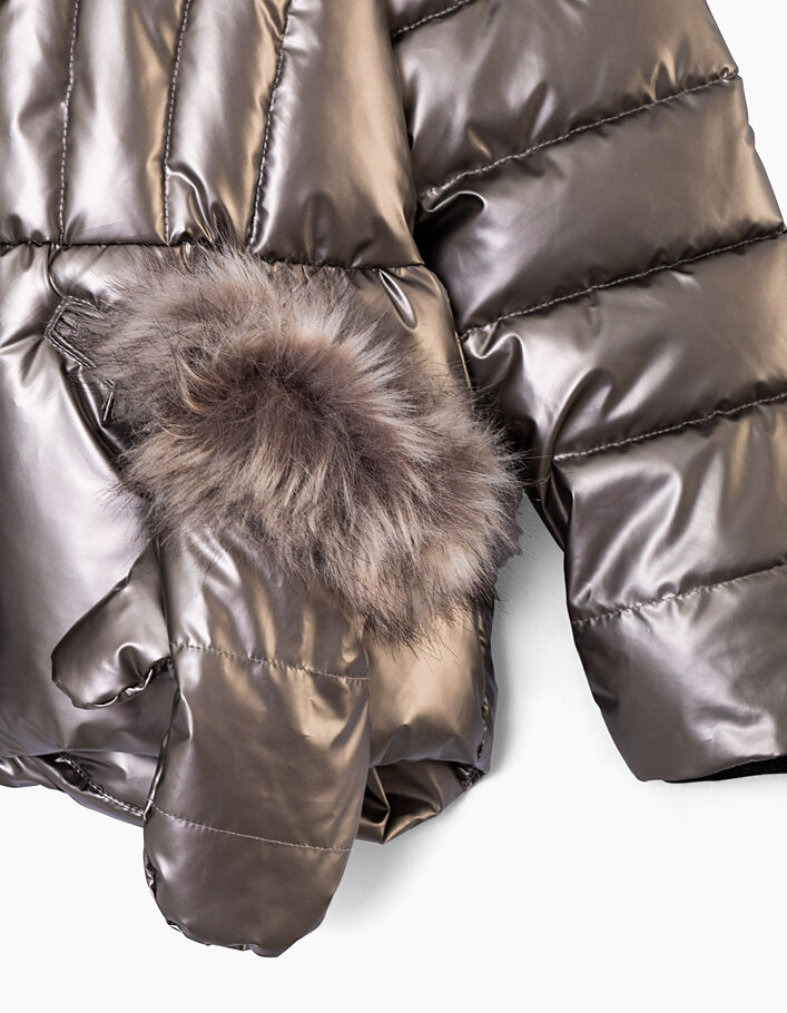 Girls’ champagne fur-lined mid-length padded jacket+gloves - IKKS