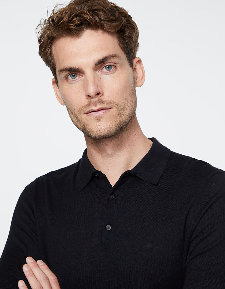 Men’s black knit long sleeve polo shirt-2