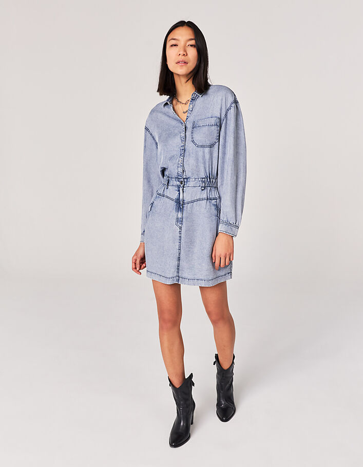 Women’s blue acid wash lyocell shirt dress - IKKS