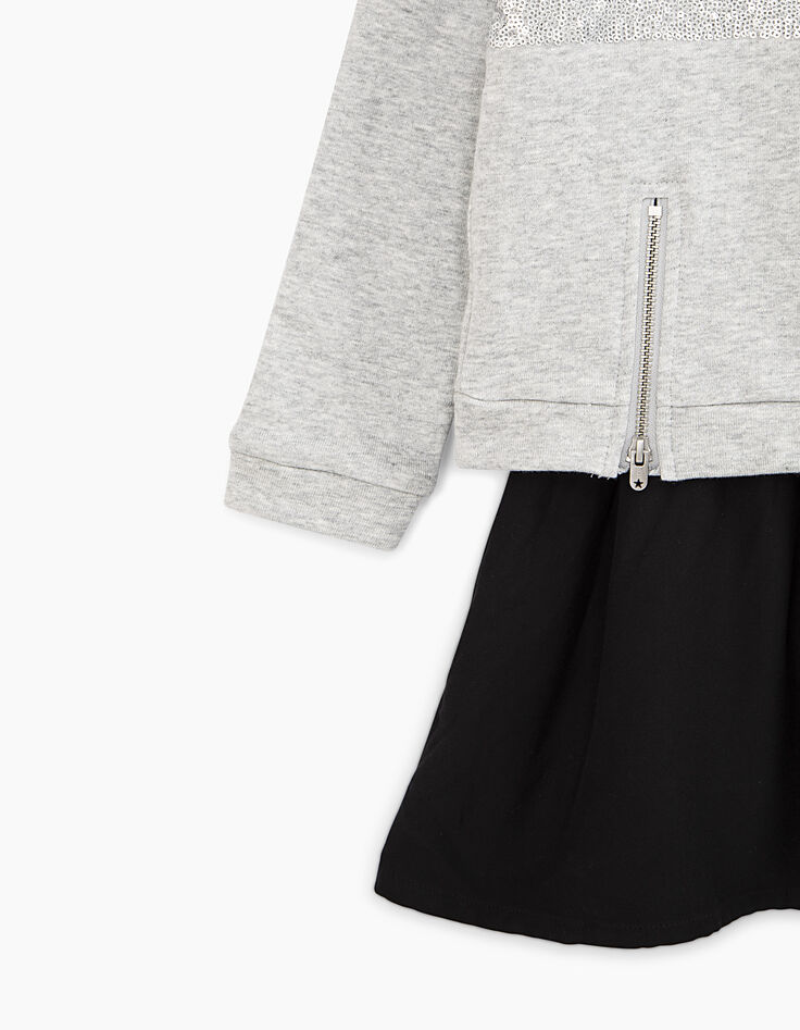Robe gris chiné moyen avec sweat à rayures sequins fille-4 Robe gris chiné moyen avec sweat à rayures sequins fille-4