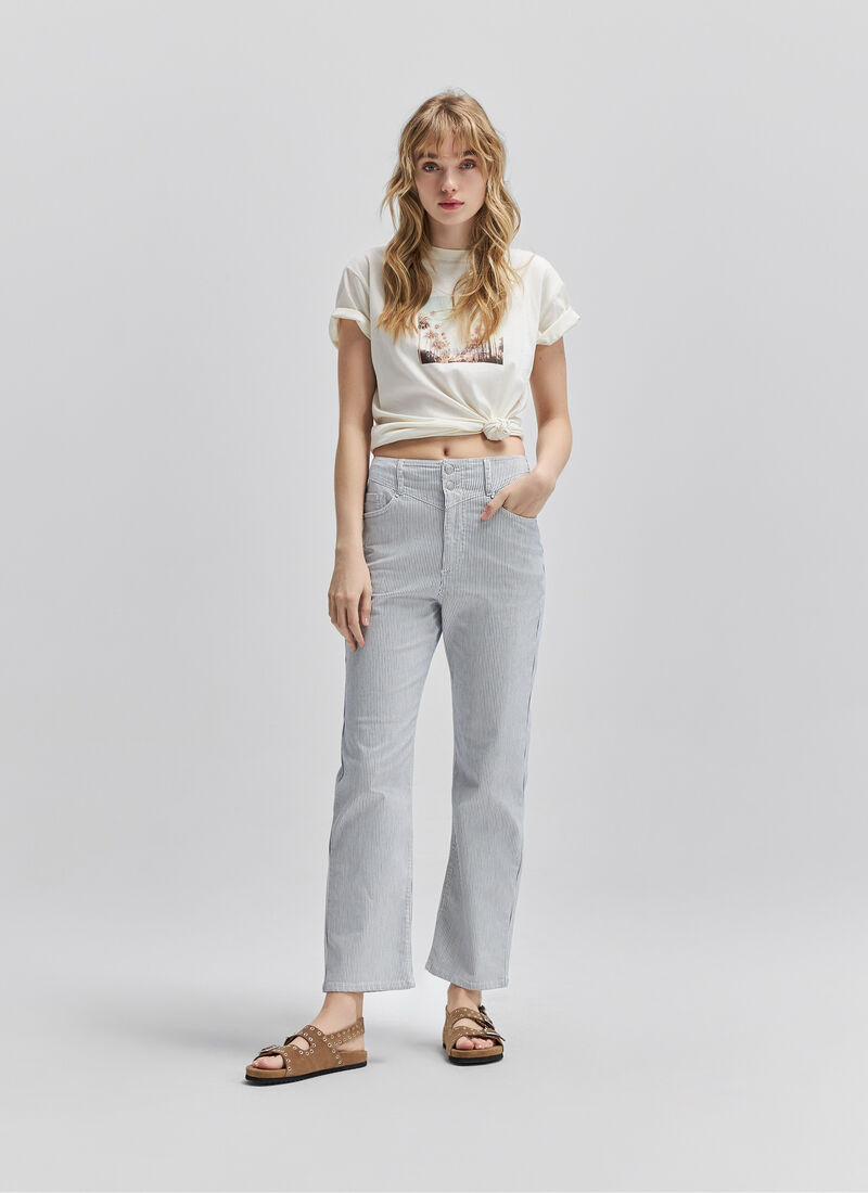 Women’s off-white recycled slouchy jeans with thin stripes - IKKS