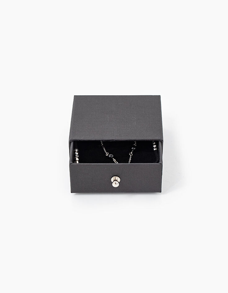 Collar largo doble cuero negro cadena metal plata mujer-4 Collar largo doble cuero negro cadena metal plata mujer-4