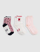 Ecru,rosa, rote und marinefarbene Mädchensocken-3