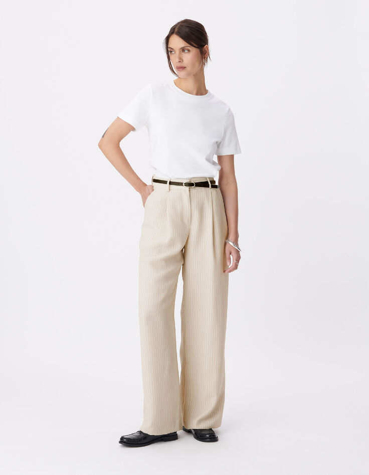 Pantalon de tailleur beige motif rayures tennis Femme-2