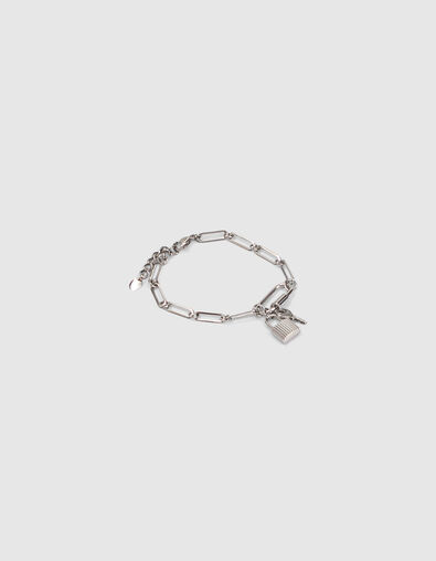 Bracelet grosse maille argenté mousqueton et charms femme - IKKS