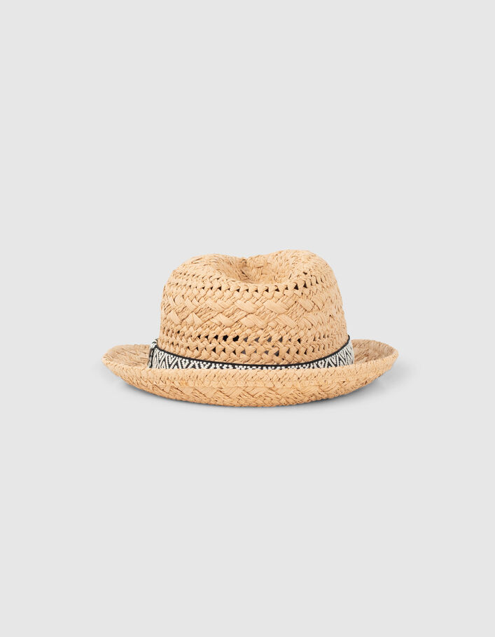 Boys’ woven paper hat with embroidered braid  - IKKS