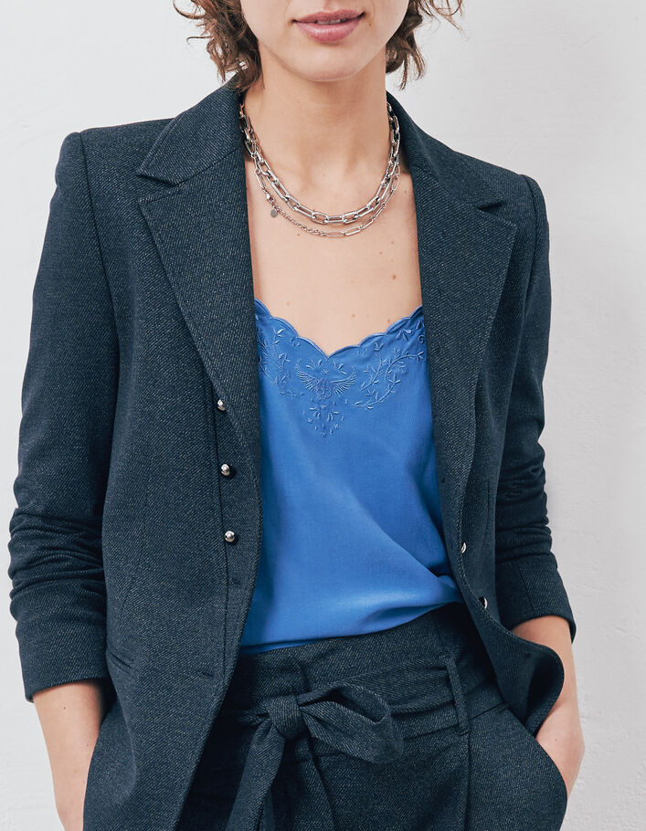 Women’s navy blue caviar-look Milano suit jacket - IKKS