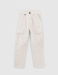 Boys’ beige CARGO trousers with elasticated waist-1