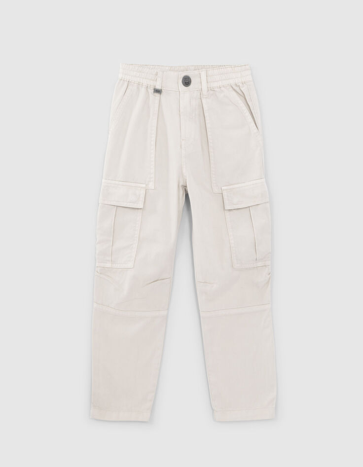 Boys’ beige CARGO trousers with elasticated waist-1